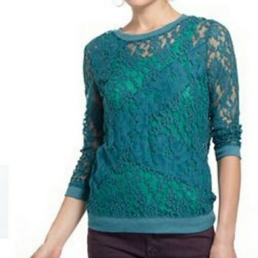 Anthropologie Eloise green sheer lace top